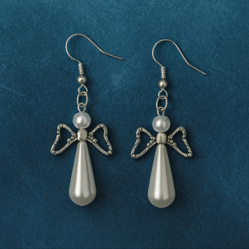 Elegant Silver and White Angel Earrings